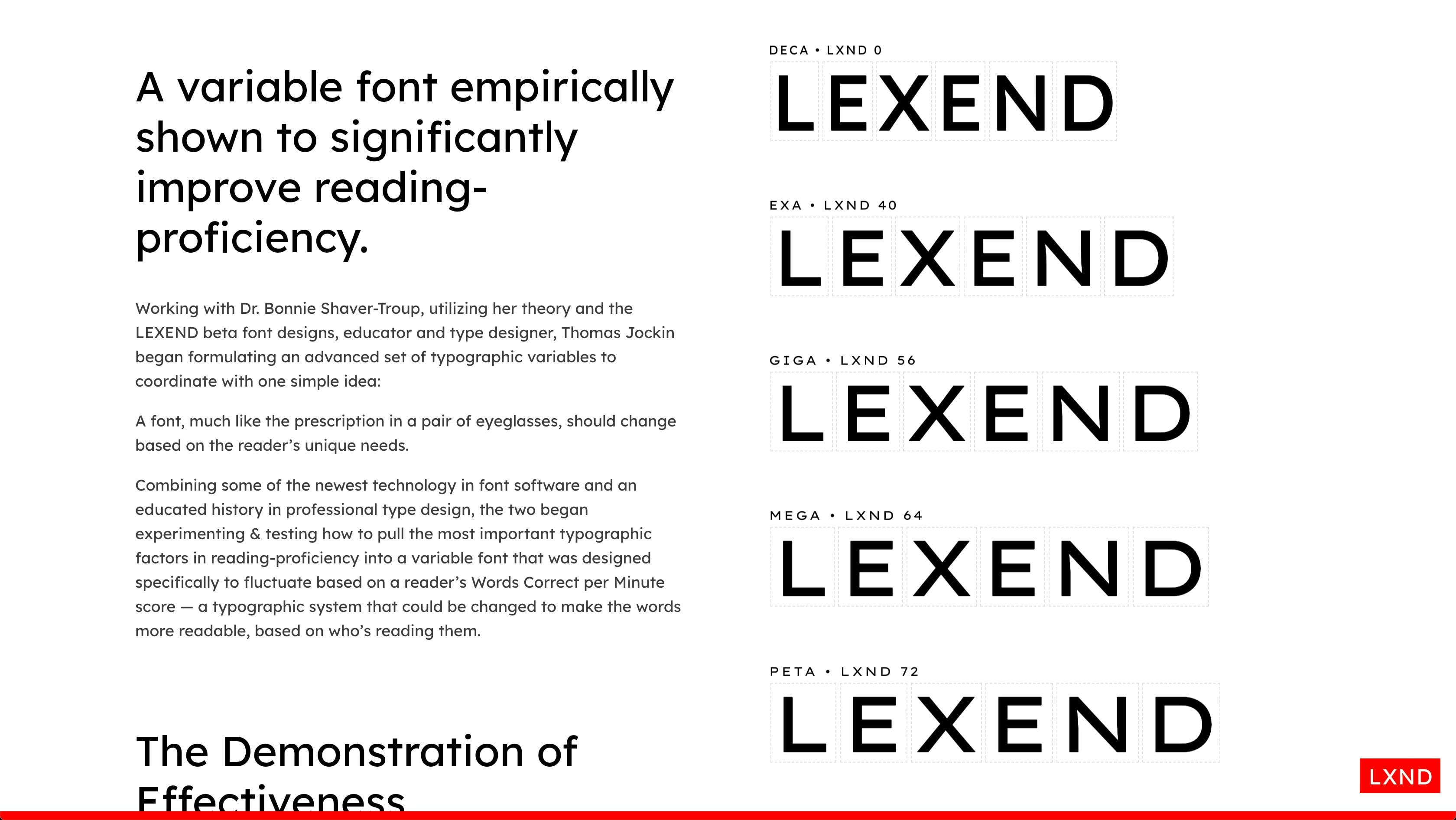 Lexend Fonts, a project funded by Google to make a variable font that's customized to your reading ability, hired me to design & develop their identity and website.